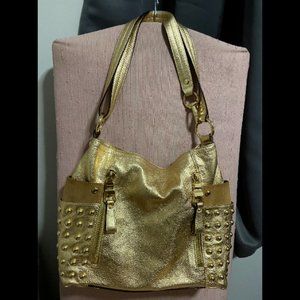 B. Makowsky Gold Leather Studded Bag